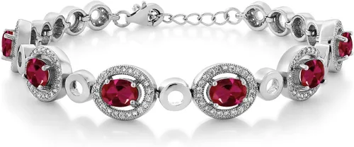 Gem Stone King Oval Gemstone Birthstone Tennis Bracelet For Women 925 Sterling Silver Oval 7X5MM 7 Inch with 1 Inch Extender Fine Jewelry Gifts