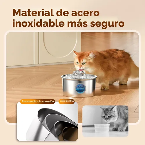 Miniatura 4 de Fuente de agua para gatos de acero inoxidable: fuente para mascotas ultra silenciosa de 88 oz/2.6 L con pico de gatito con flores y dispensador