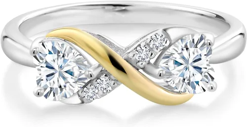 Miniatura 55 de Gemstone Birthstone and Lab Grown Diamond Accents Eternal Love Infinity Ring for Women 925 Silver and 10K Yellow Gold Heart Shape 5MM & Round