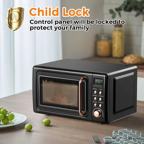 Miniatura 3 de Horno microondas retro para encimera, SIMOE 0.7 pies cúbicos, microondas pequeño con descongelación, 5 niveles de potencia, 8 configuraciones