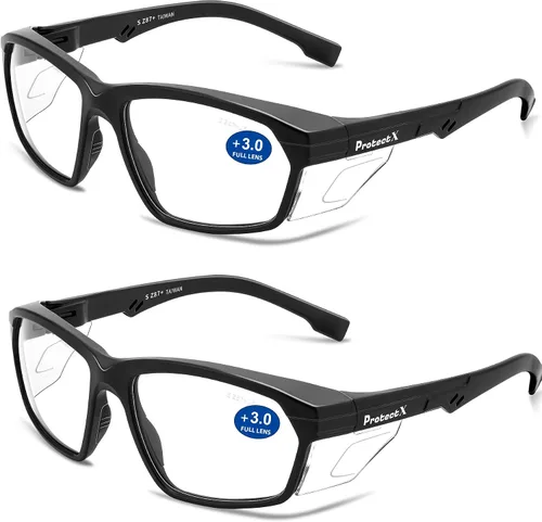 Miniatura 36 de ProtectX Anteojos de seguridad clásicos, lentes antivaho resistentes a los arañazos, gafas protectoras para el trabajo, interior/exterior, ANSI Z87.1