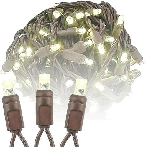 Miniatura 7 de Novelty Lights Guirnalda de luces LED multicolor de Navidad de 50 pies, 100 luces LED de Navidad de 6 pulgadas de espacio en cable marrón