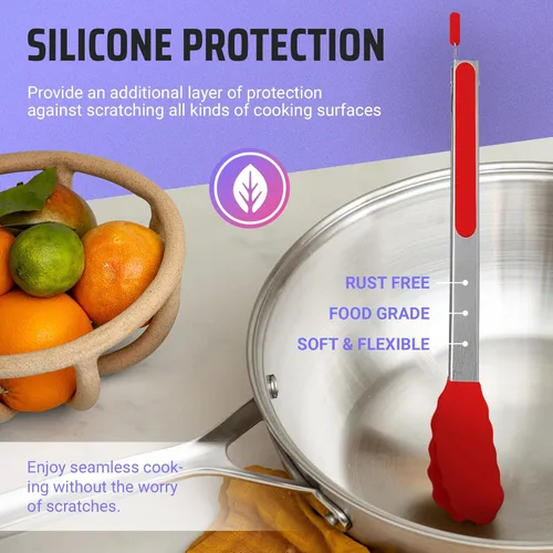 Miniatura 3 de Kaluns Pinzas de Cocina para Cocinar a la Parrilla Juego de 4, Pinzas para Parrilla BBQ con Punta de Silicona Acero Inoxidable Resistente al Calor