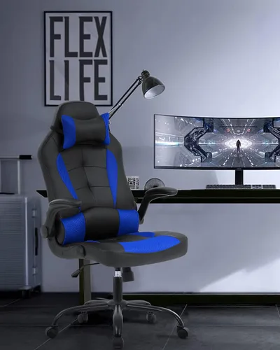 Miniatura 2 de Silla ergonómica para juegos de PC, silla de oficina para computadora con reposabrazos, reposacabezas y soporte lumbar, respaldo alto, silla