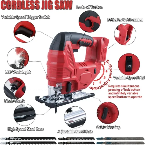 Miniatura 6 de Sierra de calar inalámbrica sin escobillas compatible con batería Milw-aukee de 18 V (solo herramienta), 5 velocidades variables de hasta 2700 RPM