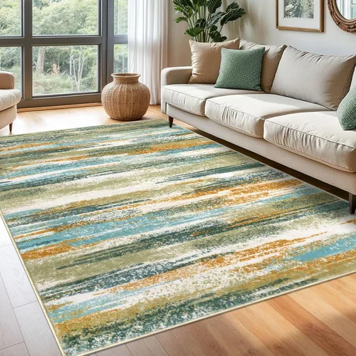 Miniatura 127 de Lansny Alfombra moderna abstracta de 2 x 5 pies, color negro, gris, blanco, lavable, alfombra de entrada para cocina, alfombra antideslizante suave