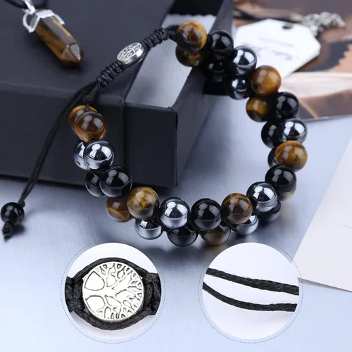 Miniatura 4 de Pulsera Hecha a Mano de Triple Protección 10mm de Hematita Obsidiana Negra Ojo de Tigre con Piedras de Cristal de Curación para Hombres y Mujeres