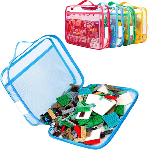Miniatura 10 de Tesuko Paquete de 4 bolsas organizadoras de almacenamiento de juguetes para ladrillos Lego, juego de bloques de PVC transparente con cremallera