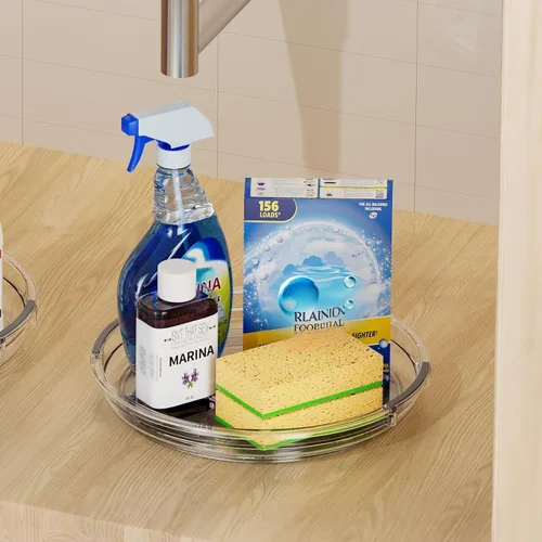 Miniatura 7 de LAMU Paquete de 2 Organizadores Giratorios Transparentes Lazy Susan para Gabinete, 10.6'' 9.25'' Organizador de Condimentos para Refrigerador