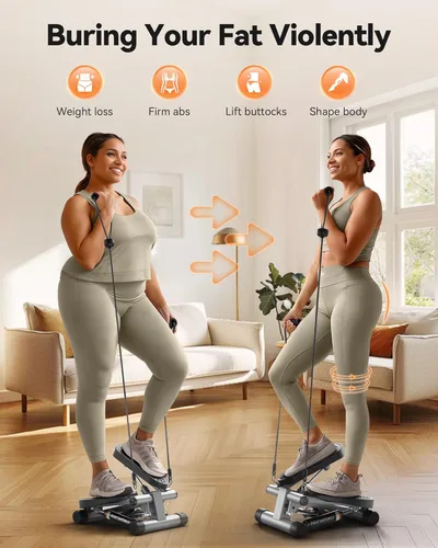 Miniatura 2 de Niceday Steppers para ejercicio, escalera con bandas de resistencia, mini stepper con capacidad de carga de 136 kg, stepper de fitness hidráulico