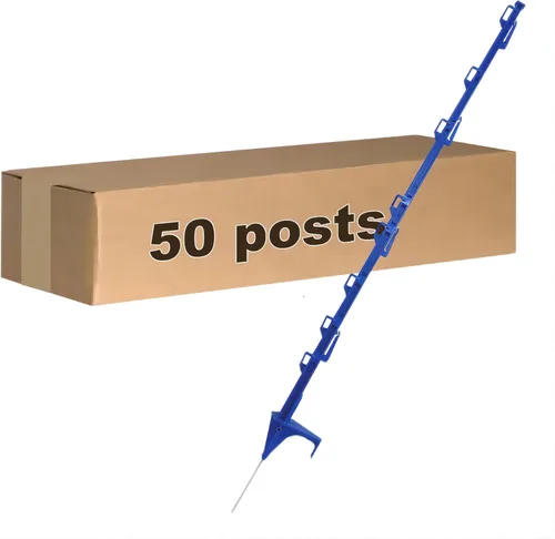 Poste de valla (50 unidades), 42 pulgadas, con 12 lengüetas para sujetar alambre y cinta, azul