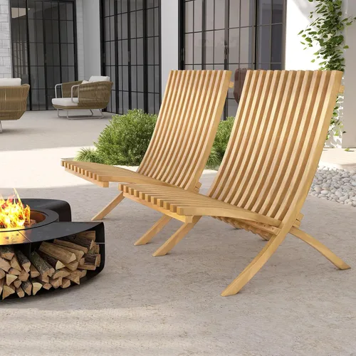 Miniatura 4 de Tangkula Silla plegable de madera de teca, silla de bistró para exteriores sin montaje con asiento y respaldo de rejillas, silla de hoguera