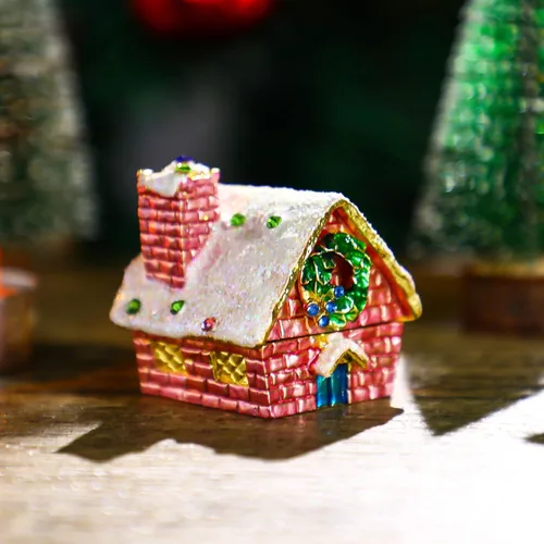 Miniatura 16 de YU FENG Cajas de adornos de Navidad con bisagras con diamantes de imitación con lazo y trompeta esmaltada decorativa