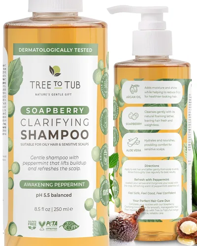 Tree To Tub Champú de menta para cabello graso y cuero cabelludo sensible, champú aclarante suave para la acumulación, champú para el cabello anti