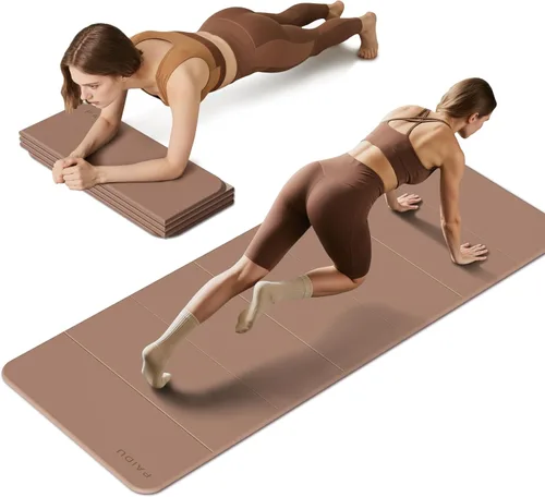 Miniatura 11 de PAIDU Esterilla de yoga plegable para fitness, extra gruesa de 2/5 pulgadas (0.394 in) TPE antideslizante certificado SGS 75 x 26 pulgadas extra