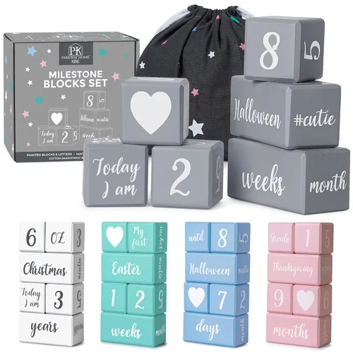 Bloques de hitos mensuales grises con bolsa. Bloques de edad de bebé para niña o niño Accesorios de fotos de bebé. Bloques de hitos del mes del bebé