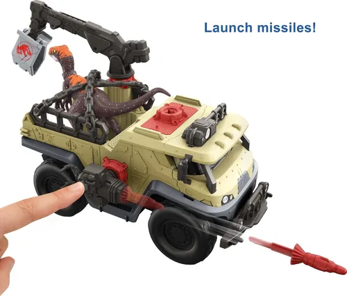 Miniatura 2 de Mattel Mundo Jurásico Dominion Camión de Captura y Aplastamiento y Juego de Dino con Figura de Acción de Velociraptor, Vehículo con Funciones