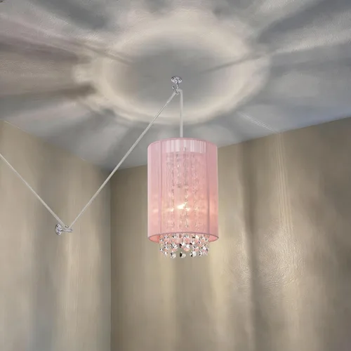 Miniatura 4 de Candelabro pequeño enchufable con 1 luz colgante, lámpara colgante de cristal rosa para dormitorio de niñas