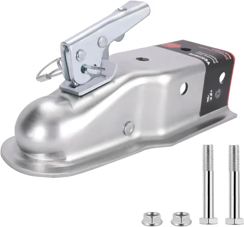 Acoplador de remolque de lengüeta recta (zinc) con herrajes, adhesivo fácil de quitar e instrucciones para canal de 3 pulgadas, bola de enganche de