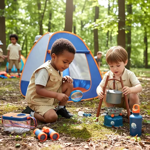 Miniatura 2 de Meland Juego de camping para niños con tienda de campaña, juguete de equipo de campamento con juego de simulación, juguete al aire libre para niños