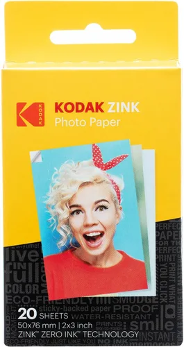 KODAK - Papel fotográfico ZINK con respaldo adhesivo de 2 x 3 pulgadas (20 hojas) - Compatible con la cámara instantánea Kodak Printomatic
