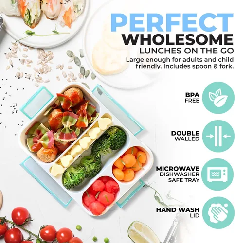 Miniatura 3 de kinsho Lonchera Bento para almuerzos de adultos y niños, cajas de control de porciones para mujeres, niñas y niños, recipientes de aperitivos a Azul