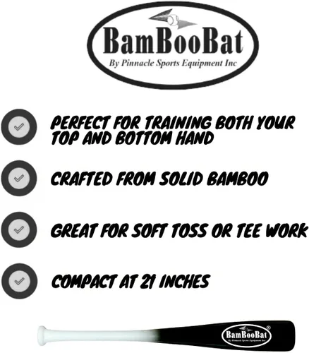Miniatura 2 de BamBooBat de PINNACLE SPORTS EQUIPMENT INC. - Bate de béisbol y sóftbol de madera de una mano para adultos - 45,7 cm o 53,3 cm Mango blanco/barril