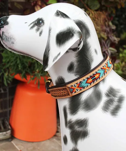 Miniatura 3 de CHALLENGER XSmall 9''- 13'' Basket Weave Tooled acolchado cuero con cuentas perro cachorro 60RT19