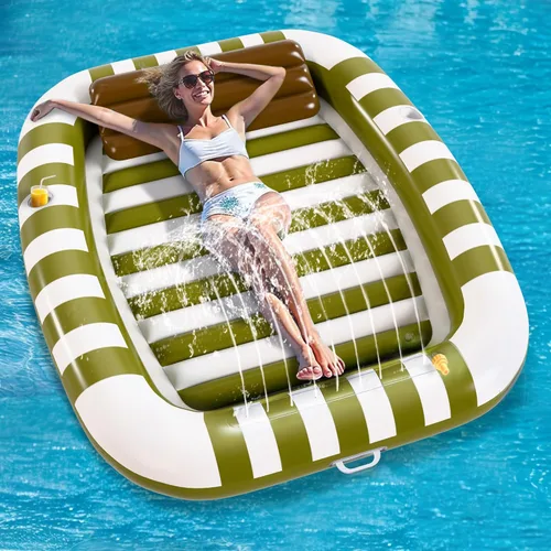 Miniatura 8 de Pool Wave - Flotadores inflables para piscina con aspersor de agua, cama de bronceado grande de 80 x 66 pulgadas para adultos y niños, balsa Azul