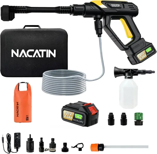 Miniatura 8 de Lavadora a presión inalámbrica de 1000 PSI, lavadora de energía con motor sin escobillas de 21 V y 4.0 Ah, con boquilla 6 en 1, presión de 5 Verde