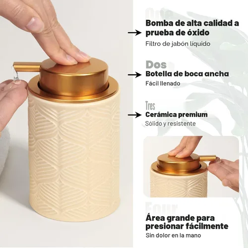 Miniatura 5 de Kukikan Juego de accesorios de baño de cerámica, 4 piezas - Incluye dispensador de jabón y loción, soporte para cepillo de dientes, bandeja
