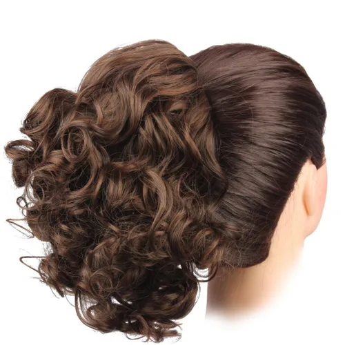 Miniatura 4 de Postizo de cabello sintético rizado, medida media y larga, de Weken, Marrón claro