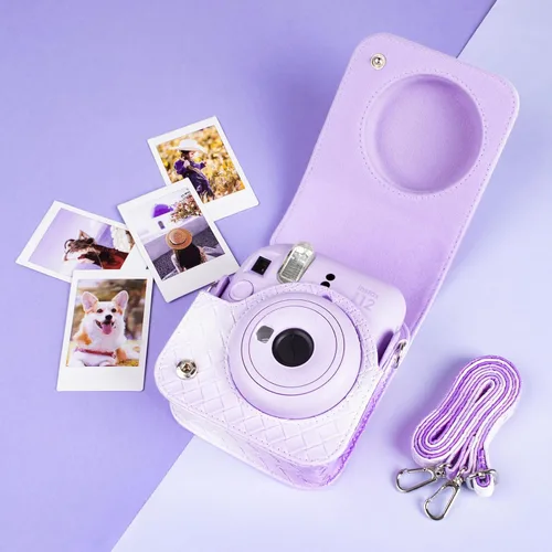 Miniatura 4 de MUZIRI KINOKOO Funda para cámara de película instantánea Fujifilm Instax Mini 12, cuero sintético degradado tejido venas Fuji Mini 12 funda Tejido