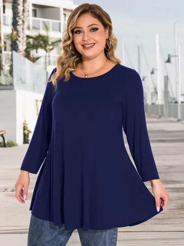 Miniatura 4 de BELAROI - Camiseta cómoda de manga 34 para mujer, talla grande, ajuste suelto