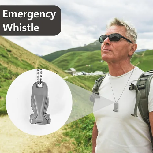 Miniatura 7 de Silbato de supervivencia de emergencia de titanio con collar, silbato de seguridad fuerte de hasta 120 decibelios para supervivencia de emergencia