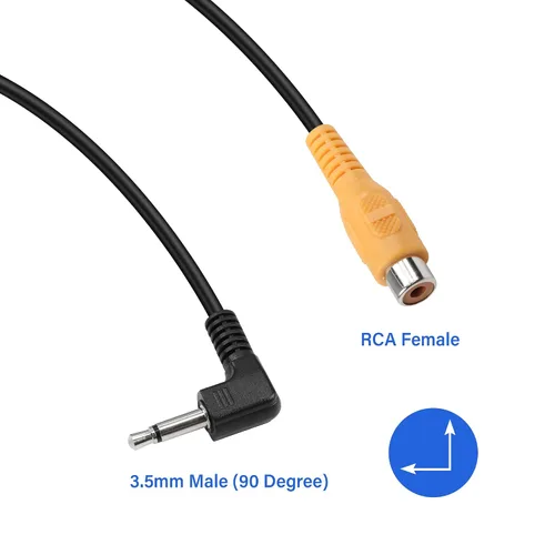 Miniatura 2 de Cable corto TS a RCA de 1/8 pulgadas, paquete de 2 conectores macho mono de 0.138 in en ángulo recto a RCA hembra adaptador de audio para altavoces