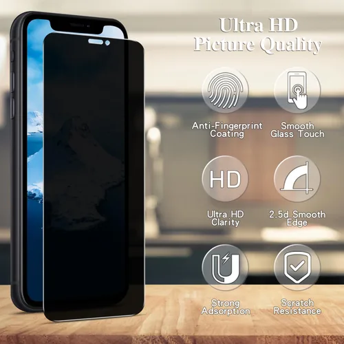Miniatura 2 de Pokolan [Paquete de 3] Protector de pantalla de privacidad para iPhone 11/iPhone XR Película de vidrio templado antiespía, cobertura completa, sin