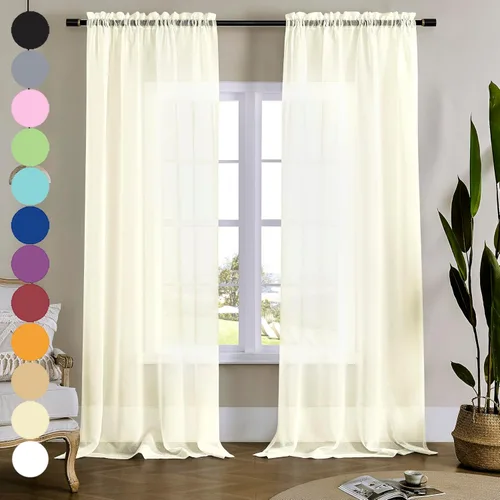 Miniatura 13 de Cortinas para ventana cortinas blancas traslúcidas de 90 pulgadas de largo, 2 paneles de cortinas de tul, paneles de ventana para cortinas de Blanco