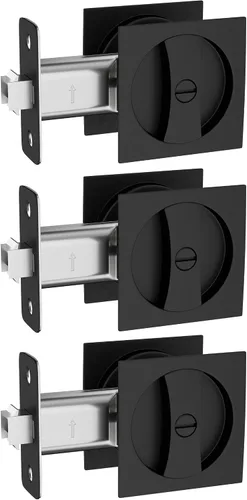 Haidms Cerradura de puerta de bolsillo negro mate, herrajes de puerta de bolsillo cuadrado, manijas de puerta de bolsillo, cerradura de privacidad