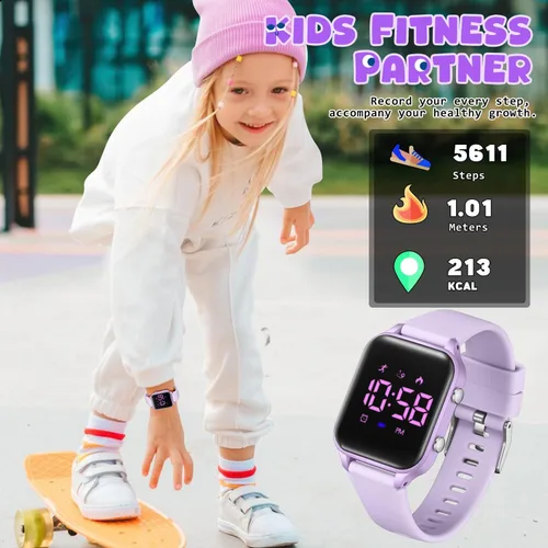 Miniatura 3 de Relojes digitales para niños y niñas, reloj deportivo con rastreador de fitness, podómetro, alarmas, cronómetro, no necesita aplicación, reloj