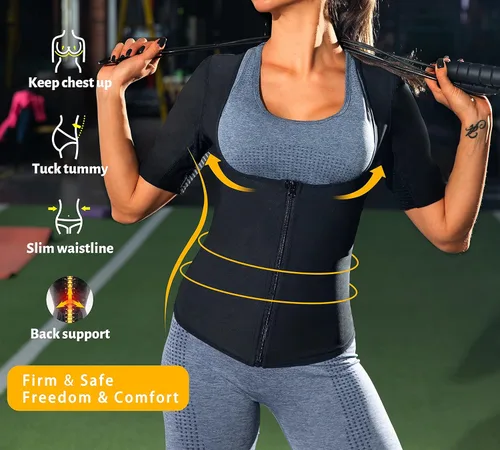 Miniatura 5 de Chaleco de sauna para mujer, camiseta sin mangas, con cremallera, de compresión, para entrenamiento de cintura Forro plateado