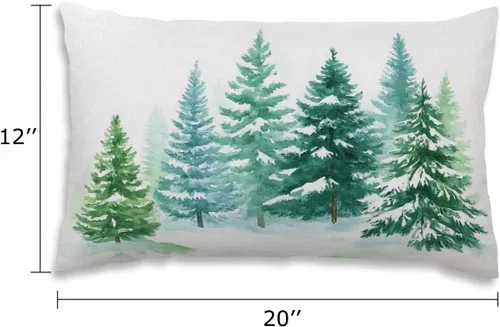 Miniatura 2 de EKOBLA Funda de almohada decorativa con pintura de acuarela, fundas de almohada de coníferas, bosque, invierno, nieve, paisaje, cintura verde