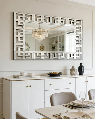 Espejo de pared veneciano rectangular de 48 x 28 pulgadas, marco decorativo de espejo plateado
