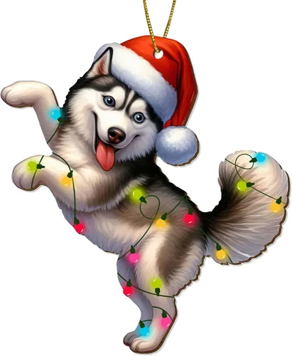 Adornos colgantes de Navidad de Husky impresos por dos lados, recuerdo para mujeres, hombres y amigos, decoraciones colgantes de árbol de Navidad de