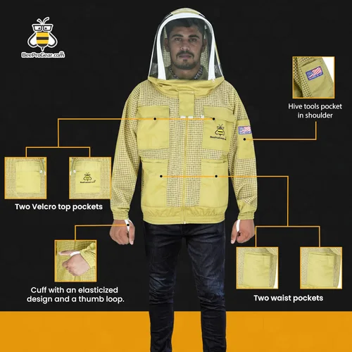 Miniatura 2 de 3-Layer Ventilated Mesh Bee Jacket for Men & Women with Veils Sting-Proof Beekeeping Jacket with Leather Gloves & Bag Marrón