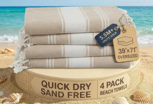 Miniatura 19 de LANE LINEN - Paquete de 4 toallas de playa de gran tamaño, toalla de piscina prelavada, extragrande, de secado rápido y sin arena, toalla de viaje