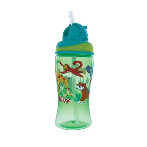 Miniatura 9 de Nuby 2pkThirsty Kids Flip-it - Taza de refuerzo impresa con popote fino y suave, 12 onzas, más de 18 meses, el paquete de 2 unidades puede variar