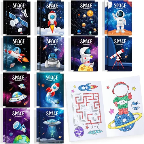 BenLouis 24 Piezas Mini Libros para Colorear del Espacio Exterior Regalos de Fiesta de Astronautas para Niños Pequeños Libros de Actividades al Por