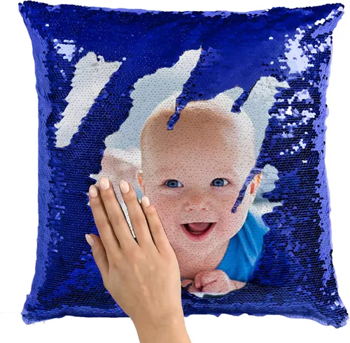 Miniatura 13 de Funda de almohada mágica reversible personalizada, diseño de fotos de lentejuelas, impresión de un solo lado, funda de almohada para fotos