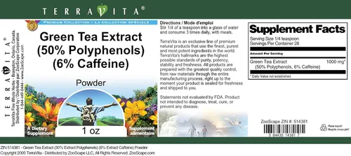 Miniatura 4 de Extracto de té verde (50% polifenoles) (6% de cafeína) Polvo (1 oz, ZIN: 514381) - Paquete de 3